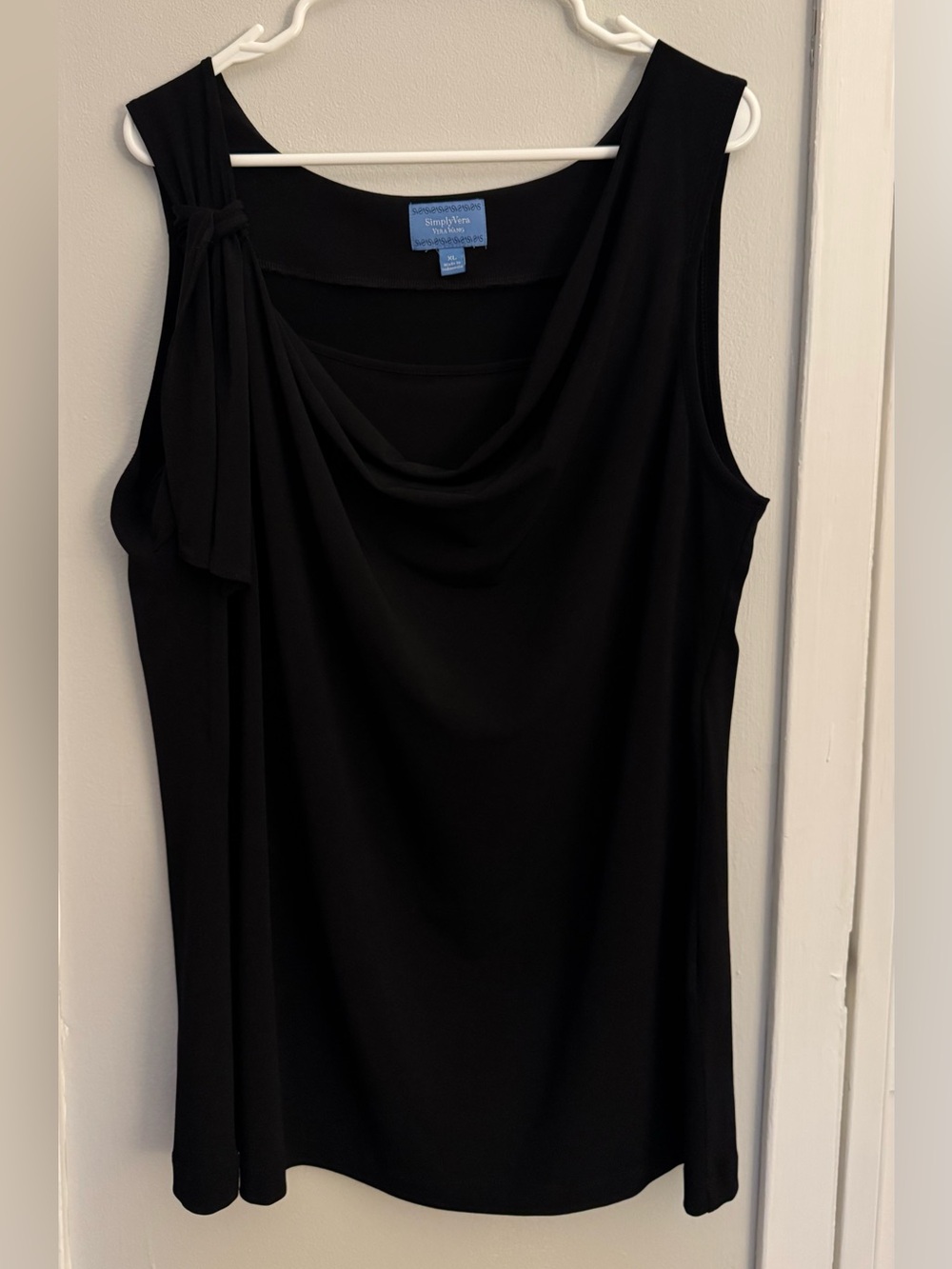 Simply Vera Vera Wang Black Sleeveless Drape Tank with Shoulder Knot